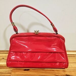 Rare Vintage 1960s Cherry Red Patent Leather Shoulder Purse